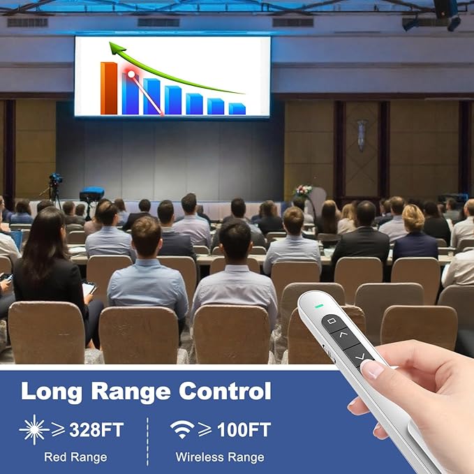 QUI Presentation Clicker for PowerPoint, RF 2.4GHz USB Wireless Presenter Remote with Volume Control, PowerPoint Clicker Slide Advancer for Mac, Windows, Laptop, Keynote