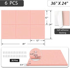 BXI Felt Bulletin Board - 36 X 24 Inches, 6 Pcs Self-Adhesive Decor Cork Boards with 30 Pushpins, Sturdy Acoustic Wall Panels for Office Work, Poster Pin Tiles for Teen Dorm Room Kitchen Classroom