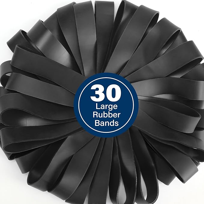 LotFancy Large Rubber Bands, 30Pcs Size #107 Big Wide Elastic Bands, Heavy Duty Black Long Rubber Bands for Office Supplies