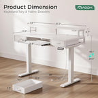 AODK Electric Standing Desk with Drawers & Keyboard Tray, 47 Inch Height Adjustable Small Gaming Desk with Power Outlets & LED Lights, Sit Stand Table with Monitor Stand for Home, Office, White