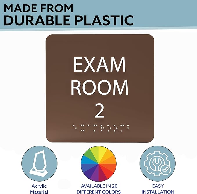 6" X6" Exam Room 2 Sign - ADA Compliant Tactile Graphics Grade 2 Braille Text Acrylic Wall Signs - Educational Institution Directional Assistance Test Center Door Sign for Schools