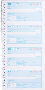 Receipt Book with Carbon Copies,Money and Rent Receipt Book,2-Part Carbonless,5.31" x 11.22",Spiral Bound,200 Sets per Book,4 Receipts per Page.
