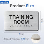 RESTROOM Signs with Raised Text & Grade 2 Braille, Brushed Aluminum/Silver Finish Easy Install with Double-Sided Tape, ADA Compliant Conference Room Office Door Sign