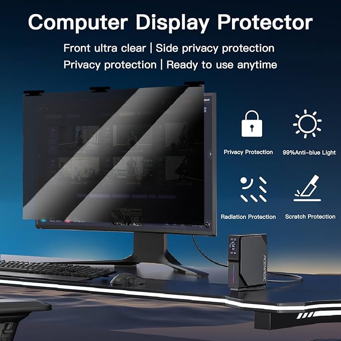 2 Pack Magnetic Hanging Computer Privacy Screen 27 Inch for 16:9 Widescreen Monitor, Removable Privacy Screen Anti Glare Blue Light Computer Screen Privacy Shield, Anti-Scratch 27 in Protector Film