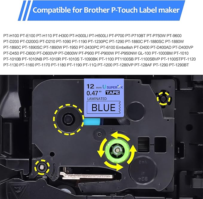 6PK TZe-531 12mm 0.47 Laminated Blue Tape Compatible for Brother P-Touch Label Maker Tape TZ-531 TZe TZ Label Tape TZe531 TZ531 Black on Blue for PT-D210 D220 H110 D200 D400 D600 H100