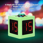 Green Rechargeable Cube Timer 1.4 Inch 4 Sided LED Digital Countdown Clock Stopwatch US Plug 100-240V for Recreational Games Study Meeting