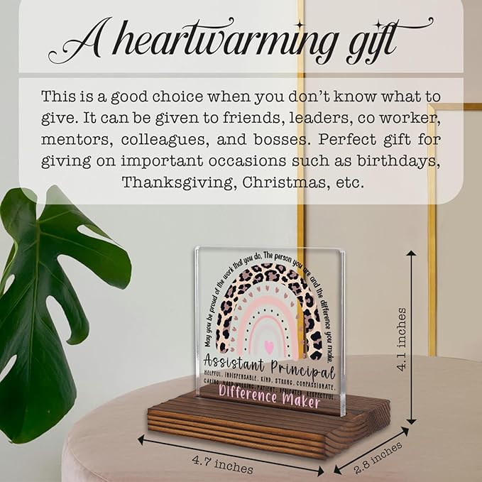 Assistant Principal Gift Sign, Appreciation Plaque for School Leaders and Admins, Leopard Print Thank You Desk Decor for Office Recognition PA071