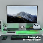 ROCDEER Bamboo Monitor Stand Riser with RGB Lights,31.5 Inches Desktop Shelf with Acrylic Legs Supports for Desk, PC Computer Monitor, Laptops, Printer, Speakers (Black)