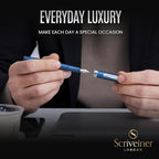Scriveiner Luxury EDC Fountain Pen (Fine), Stunning Matt Blue Pocket Pen, Chrome Finish, Schmidt German Nib, Converter, Best Writing Pen Gift Set for Men & Women, Nice Fancy Office Designer Pen