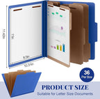 Skyygemm 36 Pcs Classification Folders Letter Size, 3 Divider Pressboard File Folder with Fasteners, Expanding File Organizer Bulk for School Teachers, Office Employee, Coworker, Staff (Dark Blue)