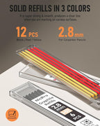 Nicpro Upgraded 3-IN-1 Carpenter Pencils with Sharpener & Finger Grip, Construction Pencil with 13 Leads, Deep Hole Marking Tool, Solid Mechanical Pencil for Carpenters Scriber Architect Woodworking