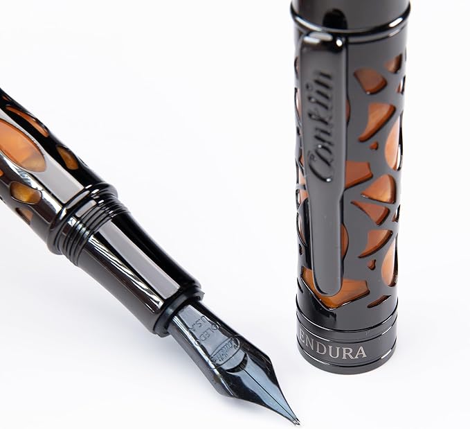 Conklin Endura Deco Crest Fountain Pen in Orange with Rose Gold Accents – Flex Nib, Refillable Luxury Writing Instrument