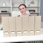 BLU MONACO | Set of 6 Foldable Taupe Magazine File Holders with Label Holders | Vertical File Organizer & File Storage Boxes for Desk, Shelves & Home Office