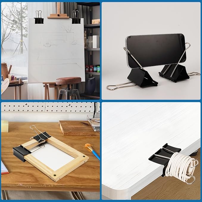 Jumbo Binder Clips 3 Inch - Extra Large Binder Clips 6 Pack, Heavy Duty Office Binder Clips for Paper, Documents, School & Office Supplies (6, 3 inch)