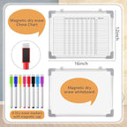 Lincia 12 x 16 Magnetic Dry Erase Chore Chart Board for Family Adults Double Side Family 2 in 1 Combo Chore Board Weekly Calendar Aluminum Frame for Wall 8 Markers 1 Eraser(Adults Style)