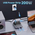 12-in-1 Charging Station USB C Power Strip with 5ft Cord and Plug,200W GaN IV USB C Charger Block,4 AC Outlets,8 USB for MacBook,iPhone 17/16/15,Fast Charging Desktop Charger for Office,Home