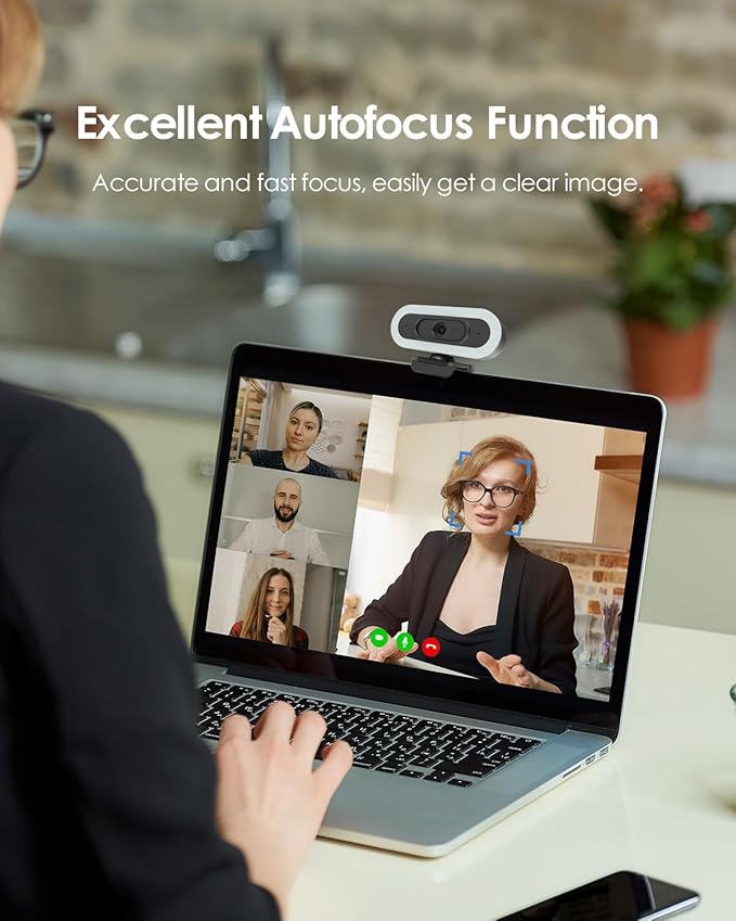 2K 50FPS Webcam for PC/Mac, Computer Camera with Fill RGB Lights, 2 Noise-Canceling Microphone, Autofocus and Tripod for Meeting, Live Streaming, Video Calls, Gaming, Works with Zoom, Skype, Teams