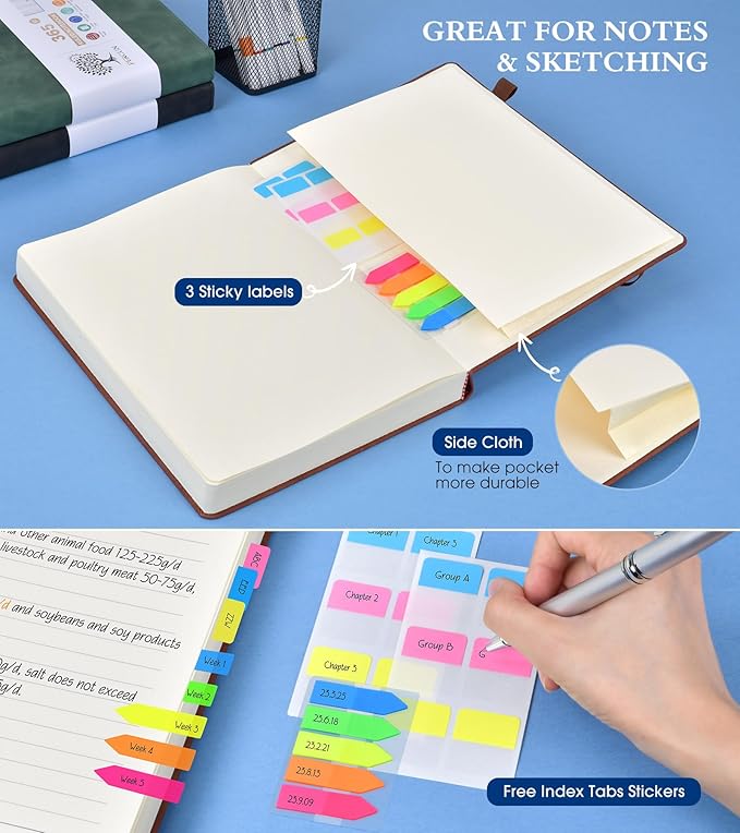 A5 Lined Journal Notebook - 365 Page Leather Journals for Writing Women & Men，Hardcover Notebook with 100Gsm Thick Pages，Daily Diary for Travel, Work，School，Note Taking，College Ruled (5.9" x 8.5")