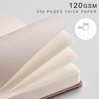 EMSHOI Dotted Notebook - 256 Pages A5 Dot Grid Journal Bullet Notebook with 120gsm Thick Dotted Paper,16 Perforated Pages, Hardcover Leather, Pen Holder, Inner Pocket, 5.75'' × 8.38''-Khaki