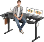 SANODESK Electric Standing Desk 71 x 32 Inches Height Adjustable Stand Up w/6-Button Controller Ergonomic Computer Desk with Splice Board for Home Office, Black Frame + Black Tabletop