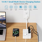 Surge Protector Power Strip 1 FT Flat Extension Cord ，10 AC Outlets & 4 USB Ports(5V/3.4A 17W), 1080J ，Wall Mountable Desktop Charging Station with Flat Plug for Office Supplies and Home, White