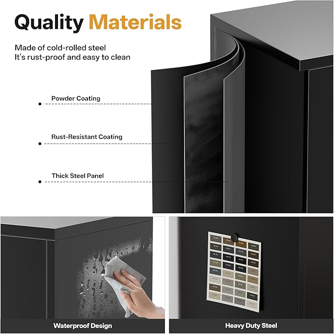 TaskStorz Metal Garage Storage Cabinets,71” Tall Metal File Cabinet with 5 Adjustable Shelves, Lockable Storage Cabinets for Office, Home, Garage, Warehouse 71" H x 32" W x 16" D (Black)