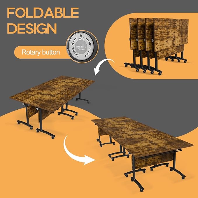 Folding Conference Table 4ft 5ft, Foldable Office Meeting Desk for 6 People, Multiple Sizes Colors Mobile Conference Room Table for Training Room School Business Furniture (4, Brown, 63in)