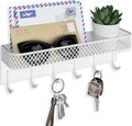 Lwenki Key Holder for Wall – Decorative Stainless Steel Key Hanger with 6 Hooks for Hats, Bags, Leashes – Mail Holder Key Rack with Mounting Hardware and Guide (9.65” x 2.8” x 2.2”) (White)