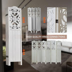 ALeesing 6 Panel Room Divider Fully Assembled, Carved Room Dividers and Folding Screens, 5.6Ft Wood Room Divider Screen Freestanding Partition Wall Dividers for Home Bedroom Office, Rustic White