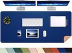 Leather Desk pad Protector, Large Desk mat with Natural Cork & PU Leather,Mouse pad,Non-Slip Office Desk Mat,Waterproof Desk Writing Pad for Office and Home (Sapphire Blue,47in*23in)