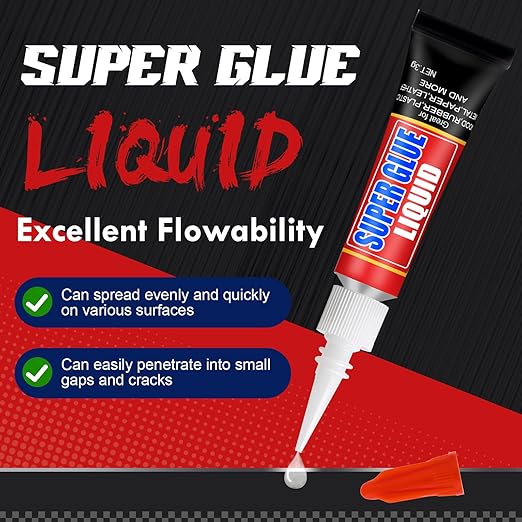 WOUSEDO 48 X 3g Super Glue Liquid, Clear Strong Adhesive,Fast Drying Cyanoacrylate Glue for Wood, Rubber, Leather, Hard Plastic, Metal, DIY Crafts and More