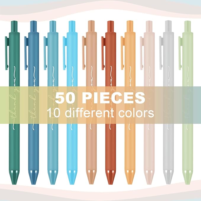 50pcs Thank You Pens Bulk Cute Multicolor Ballpoint Pen for Men Women Server Accessories Employee Holiday Appreciation Gifts for Teacher Office Back to School Party Favor (Morandi)