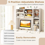 Tangkula Desktop Bookshelf, 37" Countertop Storage Hutch with 7 Cubes & 3 Adjustable Shelves, 3-Tier Desk Display Rack Organizer, Multipurpose Wood Desktop Hutch for Dorm Home Office (White)