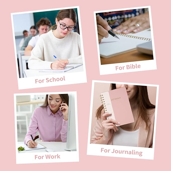 Spiral Notebook-5.75" x 8.125" College Ruled Journal with Inner Pockets and 160 Pages,PU Leather Cover Business Journal, Twin-Wire Binding Notebook Perfect for Office & Home School Supplies Rose Red