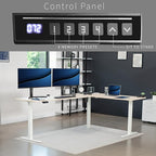 VIVO Electric Corner 84 x 63 inch L-Shaped Standing Desk, Memory Height Adjustment, Light Wood Top White Frame, DESK-E3CTWC-84
