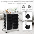 COSTWAY 15 Drawer Rolling Storage Cart, Multipurpose Mobile Storage Organizer w/Removable Drawers & Metal Frame, Utility Tools Paper Organizer on Wheels for Home, Office (Black)