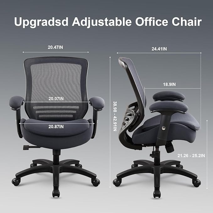400lbs Ergonomic Office Chair with Double Seat Cushion and Soft Armrests for Executive Computer Desk with Built-in Lumbar Support(Gray)