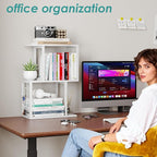 Vfelf Desktop Bookshelf Organizer, White 3-Tier Desk Shelf with Metal Hook Workspace Organizers for Desk Organization and Office Storage Table Bookcase