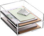 HeZone Paper Organizer Letter Tray, Clear Acrylic Paper Tray, School Teacher Office Supplies Organization, Stackable Desk File Organizer, Classroom Decor and Accessories-2 Pack…