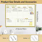 Large Weekly Dry Erase Board for Wall,20"x28",Gold Aluminum Frame Magnetic Weekly Planner Whiteboard for to Do List, Memo, School, Home, Office, Kitchen
