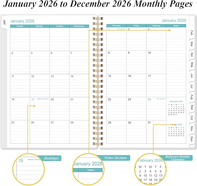 2026 Planner - Planner 2026 from January 2026 to December 2026, Weekly & Monthly Planners Spiral Bound with 12 Monthly Tabs, Inner Pocket, 6.4" x 8.5", Rose