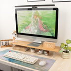 ROCDEER Bamboo Monitor Stand Riser with Acrylic Legs for Desk, 31.5 Inches Desktop Shelf Supports for PC Computer Monitor, Laptops, Printer, Speakers (Natural)