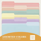Color File Folders, 1/3-Cut Tabs, Letter Size, 6 Colors Organizer File Folders for School Home Office Business (120, Pastel Colors)
