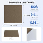 UNECHO 12 Pack 12" X 12" X 0.4" Acoustic Panels for Wall Sound Absorbing, Square Self-Adhesive Sound Panel, High Density Suitable for Multiple Scenarios(Coffee Brown)