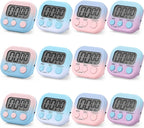Weewooday 12 Pcs Digital Kitchen Magnetic Timer Bulk Classroom Count up Countdown Timer Large Digits Egg Loud Alarm Cute Desk Stopwatch for Teacher Kids Cooking Office(Pink and Blue,Gradient Style)