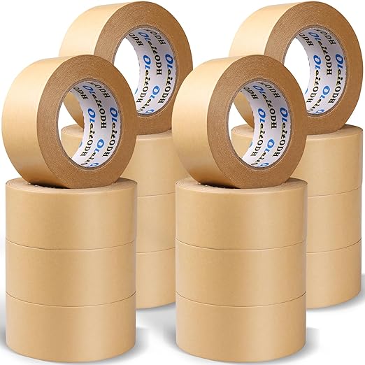 16 Pack Brown Paper Packing Tape, Kraft Paper Tape Bulk 2" x 55 Yardx 7 mil Gummed Tape for Marking, Sealing Box, Masking, Shipping, Strong Adhesive Easy-to-Tear Waterproof Tape
