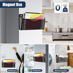Magnetic File Holder 3 Pockets File Folder Organizer, Office Hanging Magazine Rack for File Cabinets, Magnetic Paper Holder, No Drilling Mail Organizer for Refrigerator, Whiteboard, Office, Kitchen