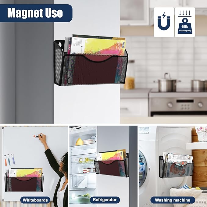 LQPAFZ Magnetic File Holder 1 Pockets File Folder Organizer, Office Hanging Magazine Rack for File Cabinets, Magnetic Paper Holder, No Drilling Mail Organizer for Refrigerator, Office
