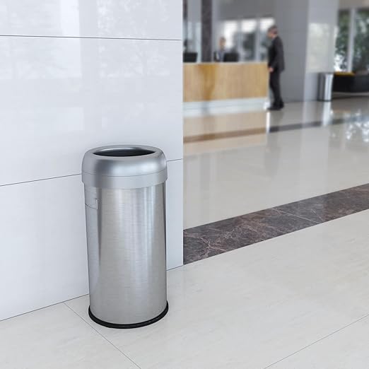 iTouchless Dual-Deodorizer Trash Can and Recycle Bin, Stainless Steel Commercial Grade Large 10 Inch, Home, Restaurant, Restroom, Office, 16 Gallon / 61 Liter, Open Top, Round