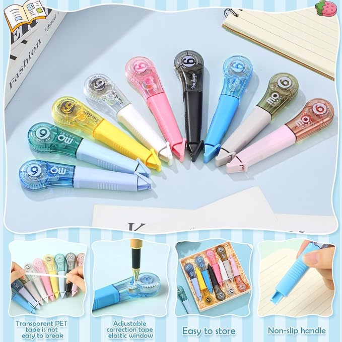 9 Pack Correction Tape Pens 1/5" X 236", 9 Color Correction Tape Comfortable Pen Shape Correction Pen Easy to Use Applicator for Instant Correction Students School Office Supplies